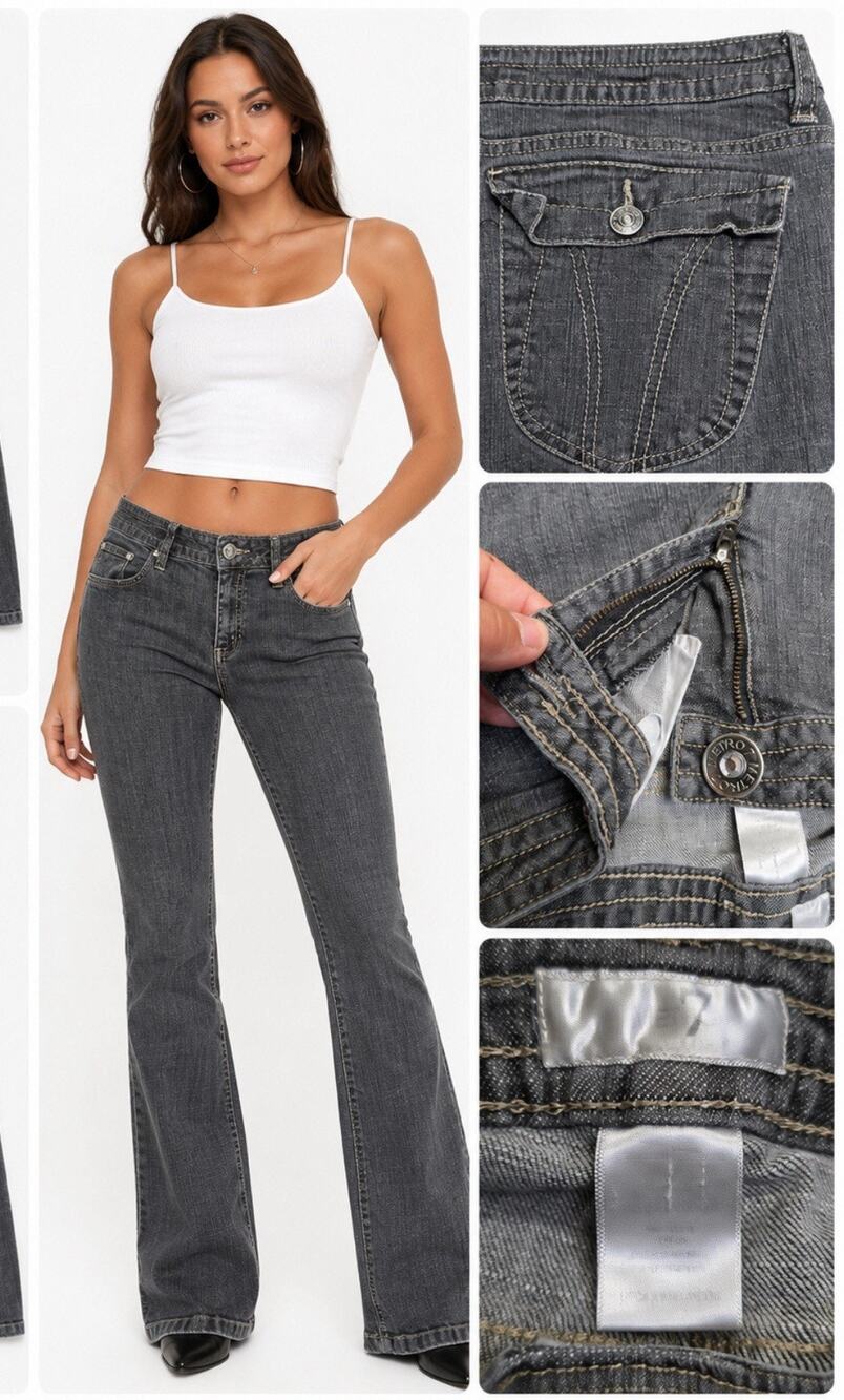 Y2K Indie Sleaze 2000s Metro 7 Flare Jeans Size 7 Gray Wash Denim Low Rise